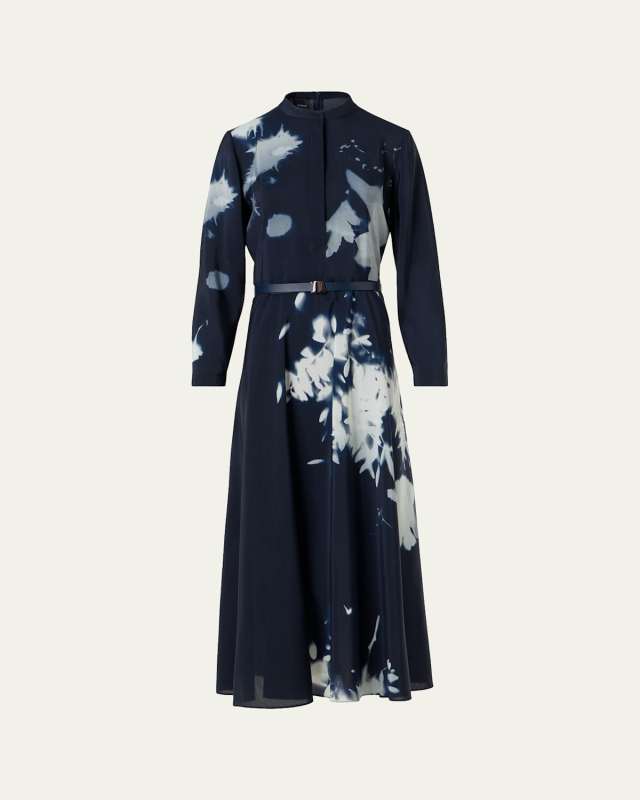 Wildflower-Print Silk Wool Voile Midi Dress
